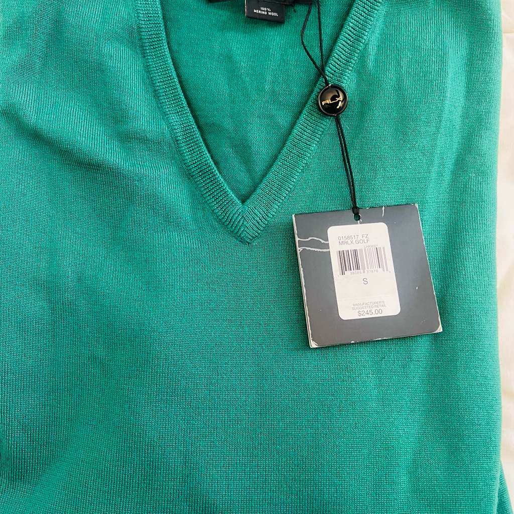 Green Rlx Ralph Lauren V-Neck Golf Performance Line Sweater For Men.
